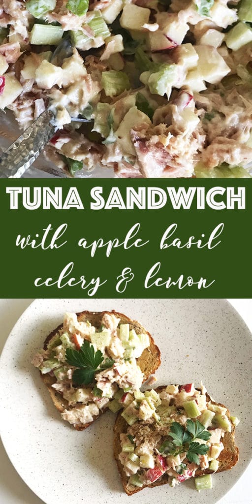 tuna sandwich with apple basil celery and lemon