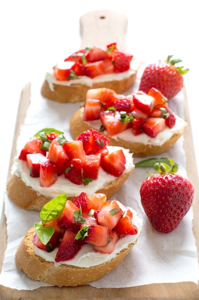 Strawberry Recipes Strawberry Basil Bruschetta from Chef Savvy