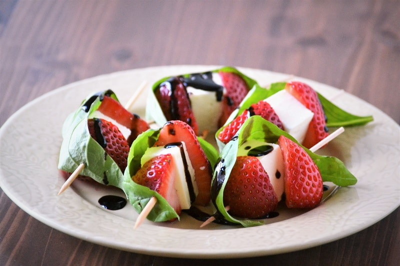 Strawberry Recipes Strawberry Basil Feta Skewers from Jersey Girl Cooks