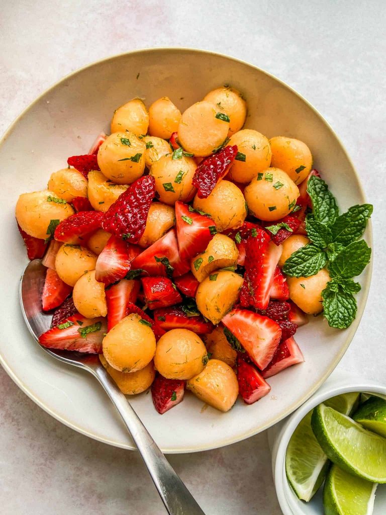 Strawberry Recipes Strawberry Cantaloupe Salad from This Healthy Table