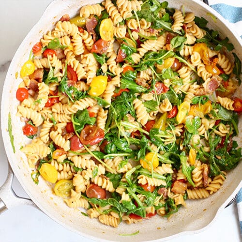 BLT Pasta with Arugula for Two Rainbow Delicious