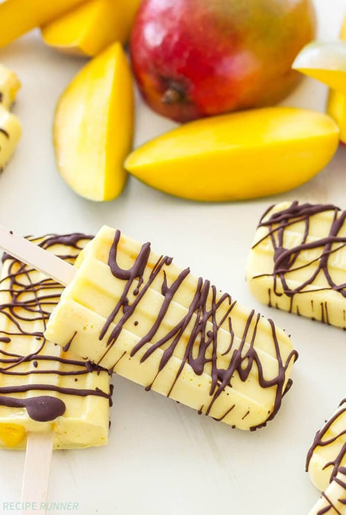 Chocolate Drizzled Mango Popsicles - Easy Mango Desserts